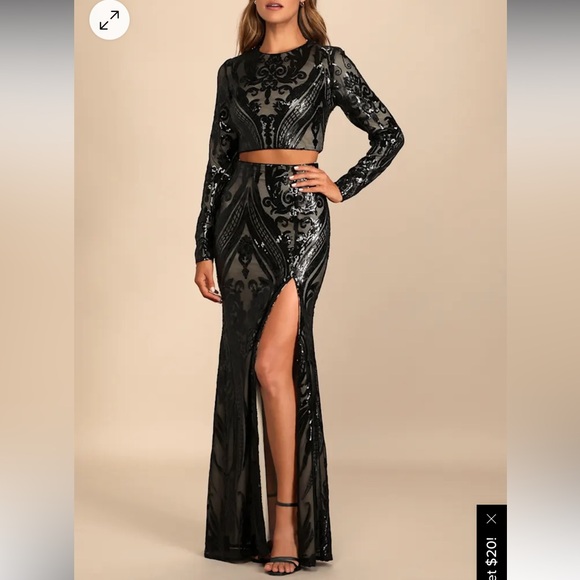 Lulu’s Black Sequin Long Sleeve Two Piece Set - Picture 2 of 7